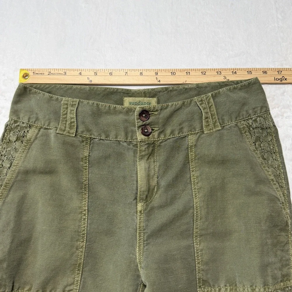 Sundance Linen Blend Boho Lace Trim Pants Size 4 Granola Coastal Grandmother